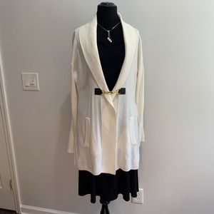 Calvin Klein white Cream Sweater large buckle gold jacket knit cardigan pockets